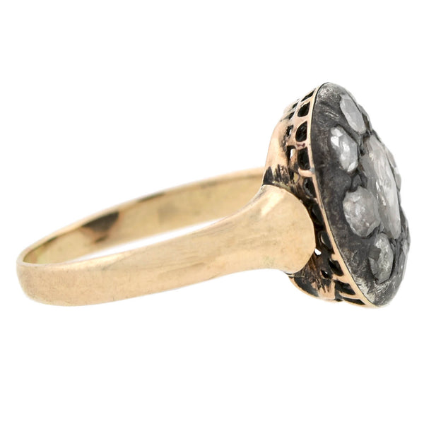 Georgian 18kt/Sterling Old Rose Cut Diamond Cluster Ring 0.85ctw