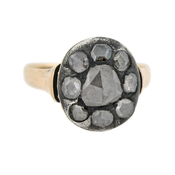 Georgian 18kt/Sterling Old Rose Cut Diamond Cluster Ring 0.85ctw