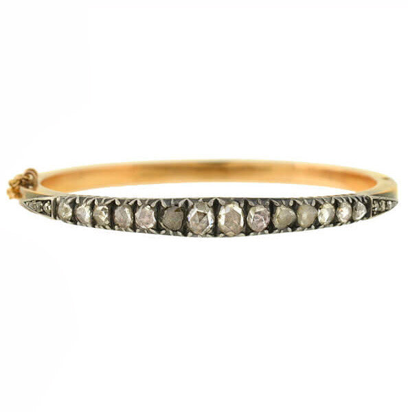 Victorian French 18kt/Sterling Rose Cut Diamond Bangle Bracelet 3.00ctw