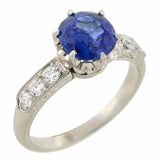 Art Deco Style Platinum Sapphire Diamond Ring 1.50ct