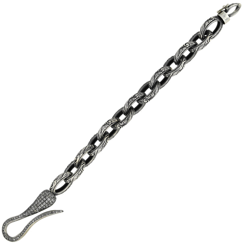 Estate Sterling Textured Link Bracelet + Diamond Hook Clasp