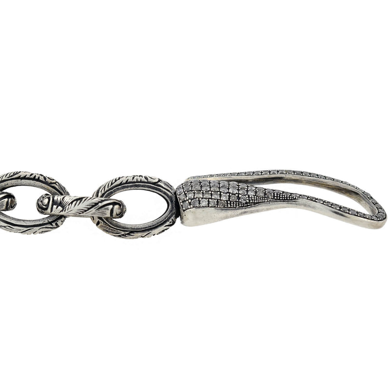 Estate Sterling Textured Link Bracelet + Diamond Hook Clasp