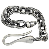 Estate Sterling Textured Link Bracelet + Diamond Hook Clasp