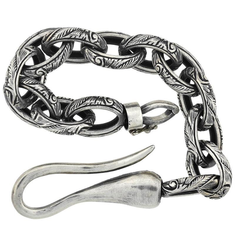 Estate Sterling Textured Link Bracelet + Diamond Hook Clasp – A