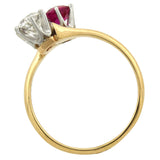 Edwardian 14kt/Platinum "Moi et Toi" Diamond + Pink Sapphire Bypass Ring