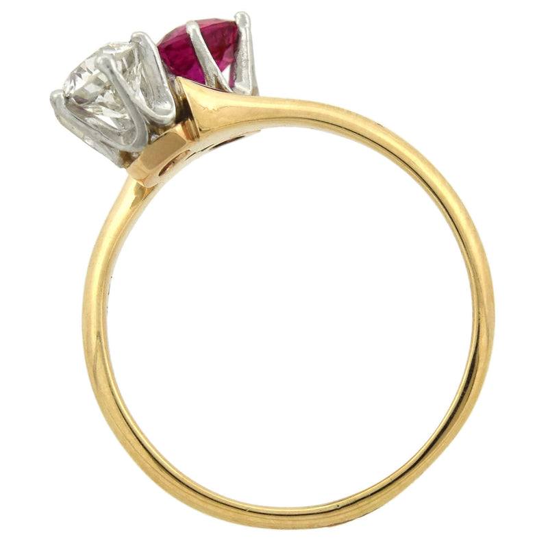 Edwardian 14kt/Platinum "Moi et Toi" Diamond + Pink Sapphire Bypass Ring