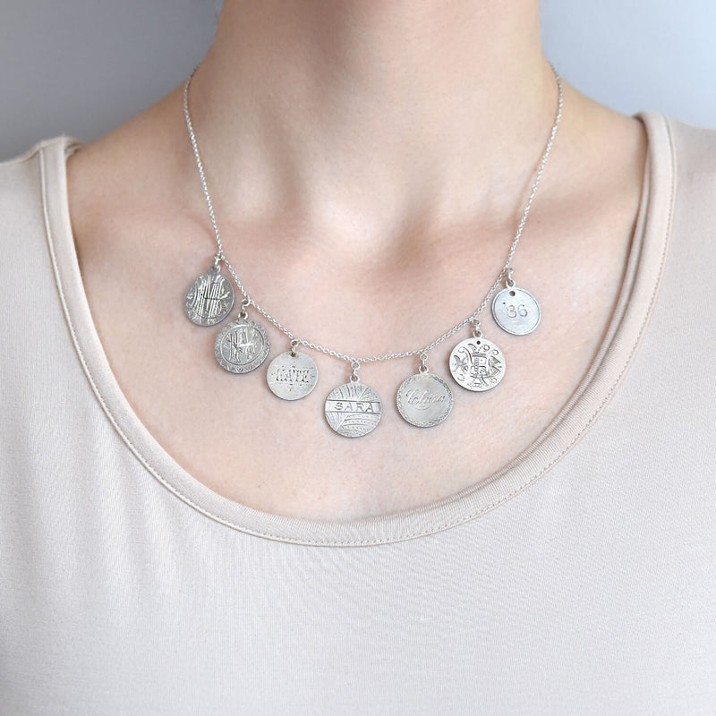 Victorian Sterling Silver Love Token Coin Compilation Necklace