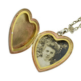 Victorian Sterling Silver Heart Locket with Ornate Chain Necklace