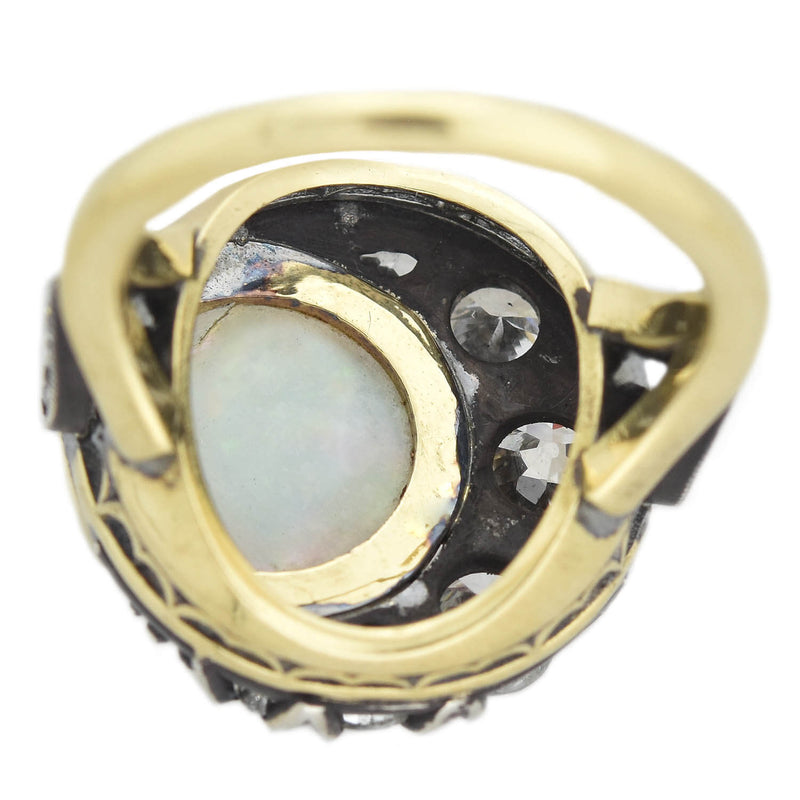 Victorian Custom 18kt/Sterling Diamond + Saphiret Glass Man in the Moon Ring