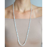 Art Nouveau Blue Moonstone Bead + Platinum Diamond Filigree Clasp Necklace 31.5"