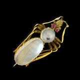 Victorian Silver Gilt Moonstone & Pink Sapphire Bug Pin