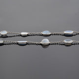 Art Deco Sterling + Moonstone Cabochon Riviera Chain Necklace 47"