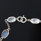 Art Deco Sterling + Moonstone Cabochon Riviera Chain Necklace 47"
