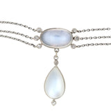 Edwardian Platinum/14kt Blue Moonstone + Rose Cut Diamond Necklace