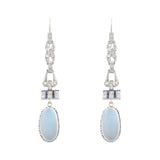 Edwardian Platinum + Sterling, Diamond, Sapphire + Moonstone Earrings