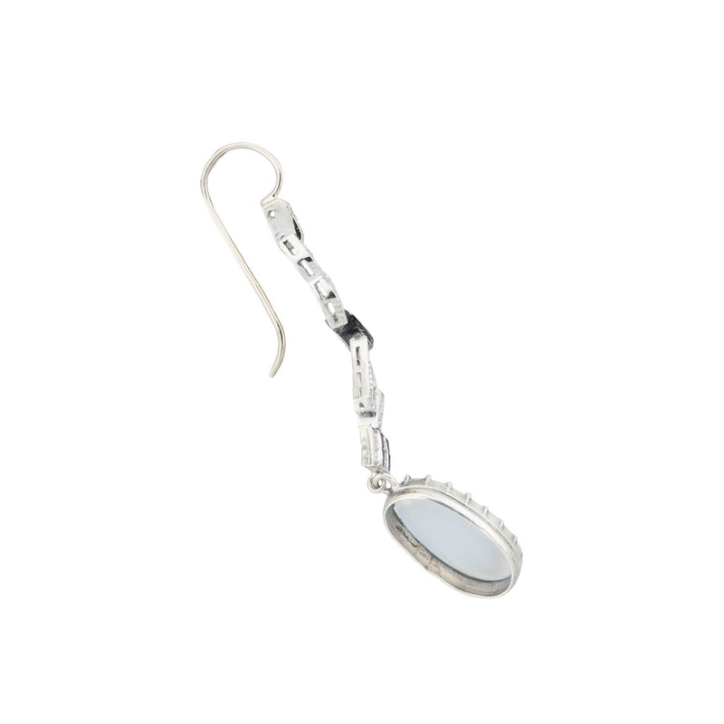 Edwardian Platinum + Sterling, Diamond, Sapphire + Moonstone Earrings