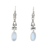 Edwardian Platinum + Sterling, Diamond, Sapphire + Moonstone Earrings