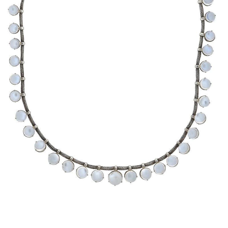 Art Deco Sterling Silver + Moonstone Multi-Drop Necklace