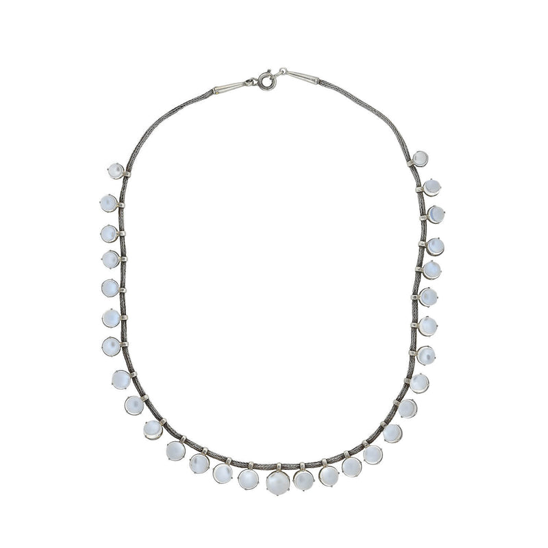 Art Deco Sterling Silver + Moonstone Multi-Drop Necklace