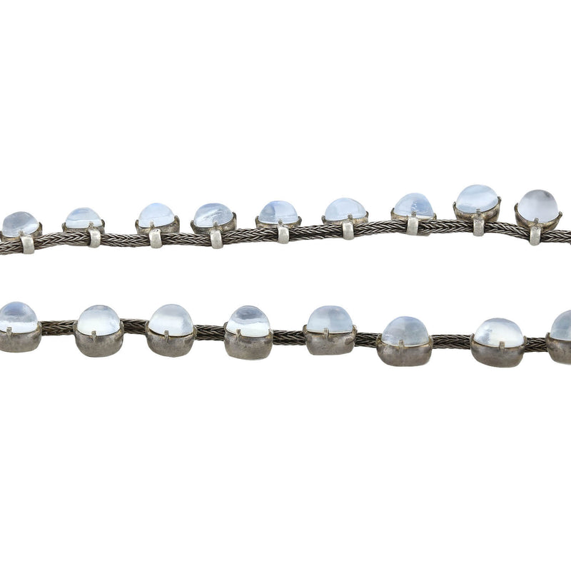 Art Deco Sterling Silver + Moonstone Multi-Drop Necklace