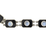 POTTER & MELLEN Art Deco Sterling Silver Onyx + Moonstone Link Bracelet