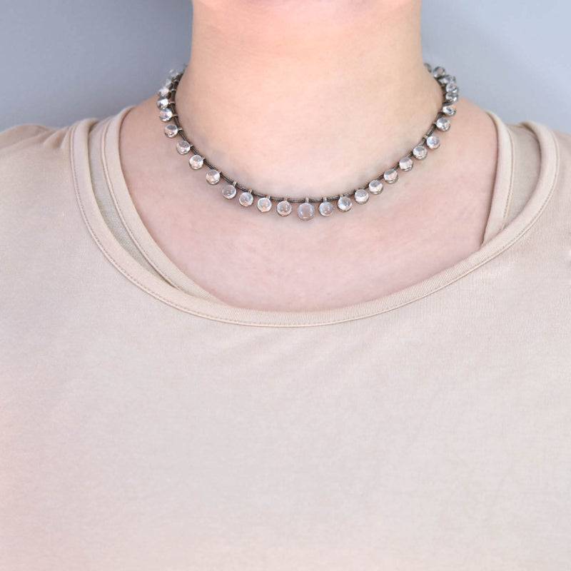 Art Deco Sterling Silver + Moonstone Multi-Drop Necklace
