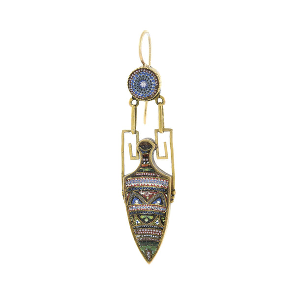 Victorian 18kt/14kt + Micro Mosaic Urn Dangle Earrings