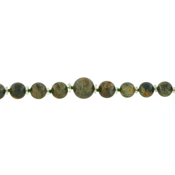 Art Deco Moss Agate & Rock Crystal Beaded Necklace