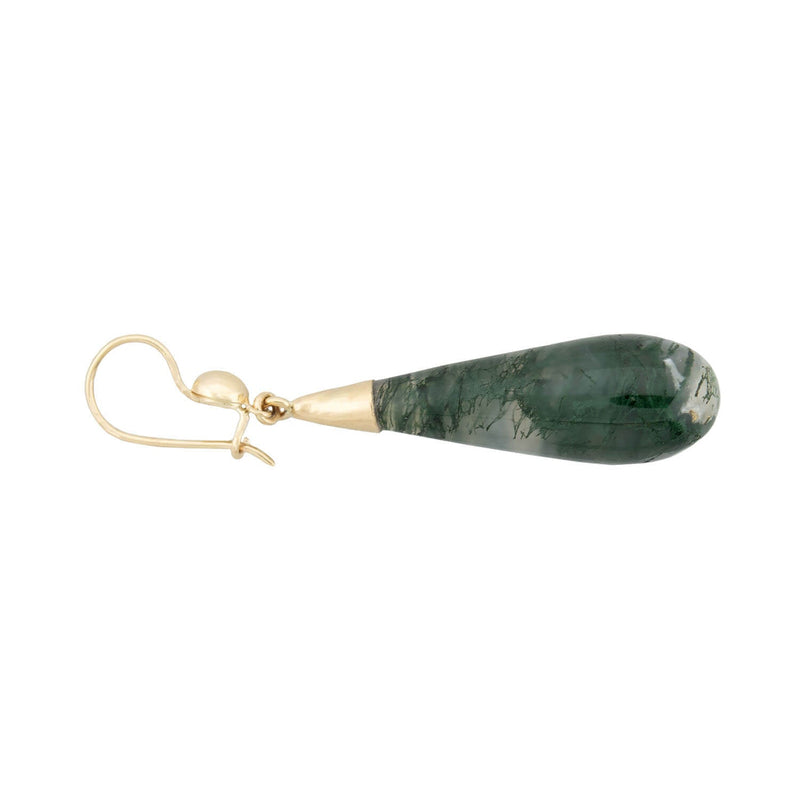 Victorian 14k + Moss Agate Teardrop Dangle Earrings
