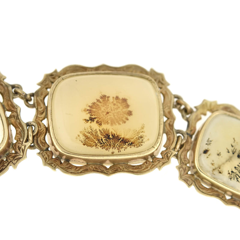 Victorian 14kt + Dendritic Moss Agate Link Bracelet