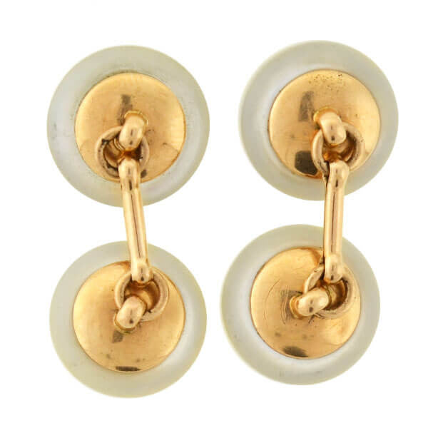 Victorian 14kt Mother of Pearl Diamond Button Cufflinks