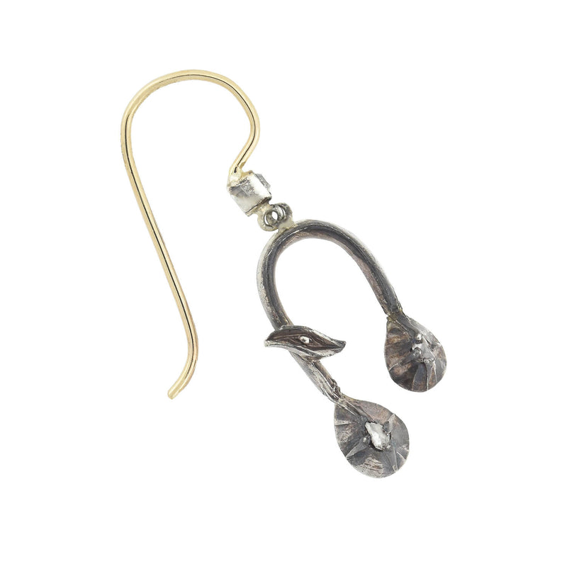 Victorian Petite Sterling/14kt Old Rose Cut Diamond Dangle Earrings