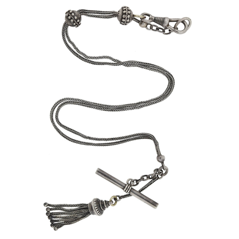 Victorian .800 Silver Tassel + Toggle Bar Chain Necklace 18.75"