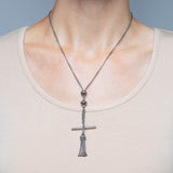 Victorian .800 Silver Tassel + Toggle Bar Chain Necklace 18.75"