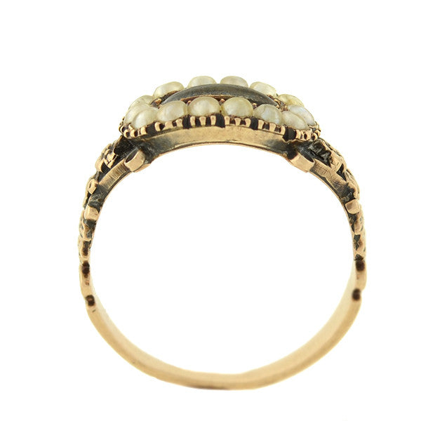 Georgian 14kt Natural Pearl & Glass Window Mourning Ring