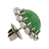 Retro Palladium Natural Untreated Jadeite Jade + Rose Cut Diamond Cluster Earrings