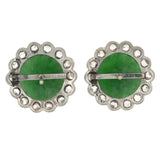 Retro Palladium Natural Untreated Jadeite Jade + Rose Cut Diamond Cluster Earrings