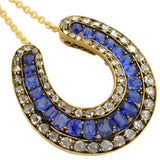 Victorian Large 18kt Sapphire + Rose Cut Diamond Horseshoe Pendant Necklace