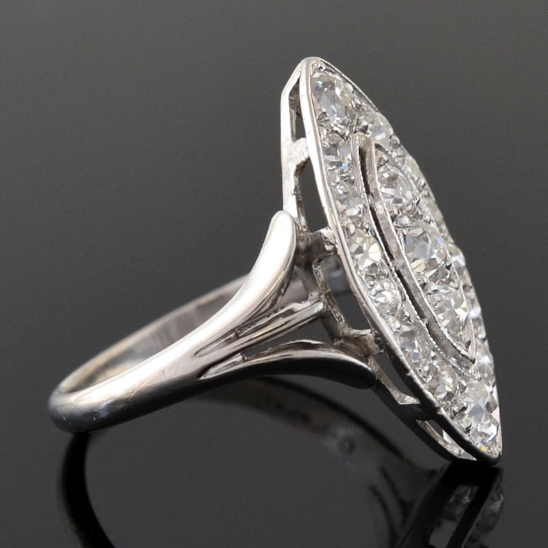 Edwardian Platinum Pavé Diamond Navette Ring 1.30ctw