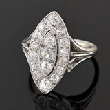 Edwardian Platinum Pavé Diamond Navette Ring 1.30ctw