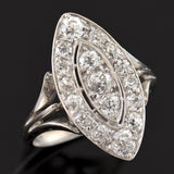 Edwardian Platinum Pavé Diamond Navette Ring 1.30ctw
