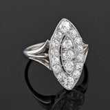 Edwardian Platinum Pavé Diamond Navette Ring 1.30ctw