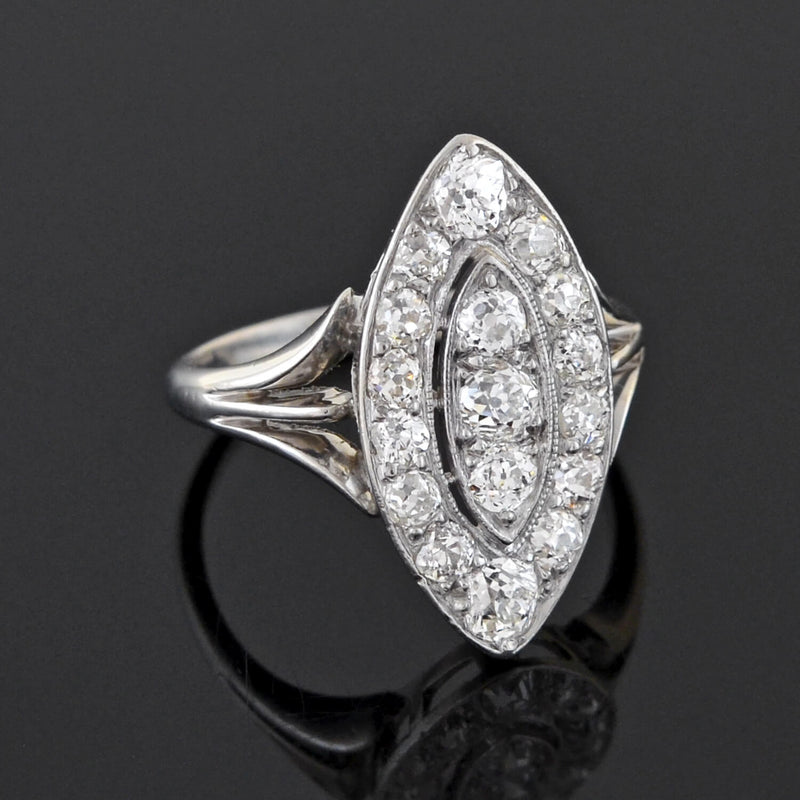 Edwardian Platinum Pavé Diamond Navette Ring 1.30ctw