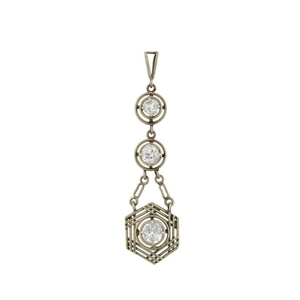 Art Deco 14kt White Gold Multi Diamond Pendant