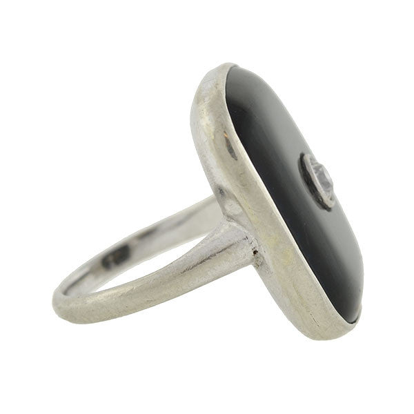 Art Deco 18kt Onyx & Diamond Ring .20ct