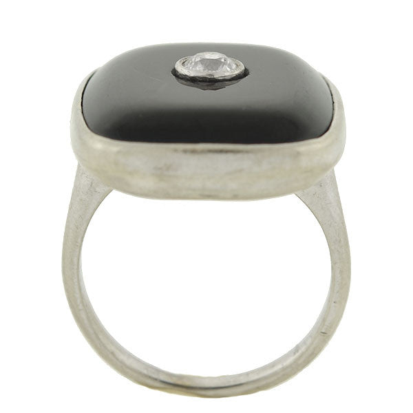 Art Deco 18kt Onyx & Diamond Ring .20ct