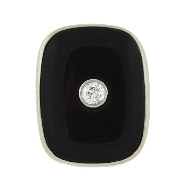 Art Deco 18kt Onyx & Diamond Ring .20ct