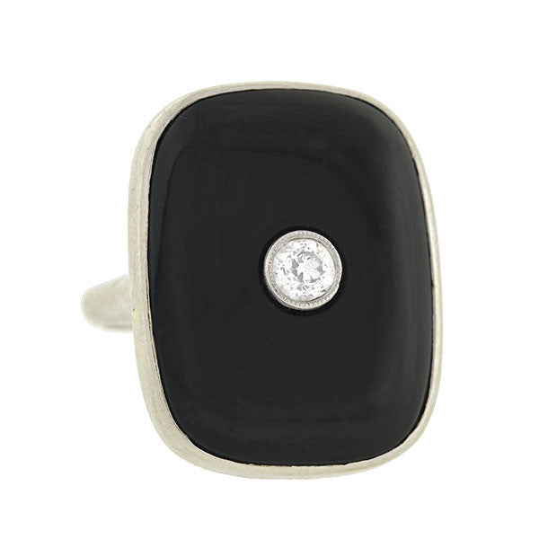 Art Deco 18kt Onyx & Diamond Ring .20ct