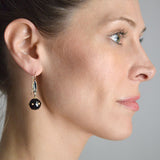 Victorian 14kt Faceted Onyx Sphere + Pearl Enameled Earrings