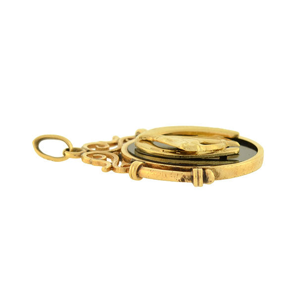 Victorian 14kt Onyx + Equestrian Horseshoe + Horse Head Fob